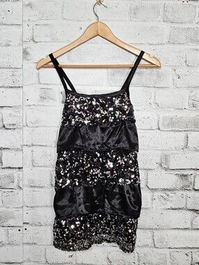Marc & Maddie Black Sequin Tiered Party Dress/Top Size 16